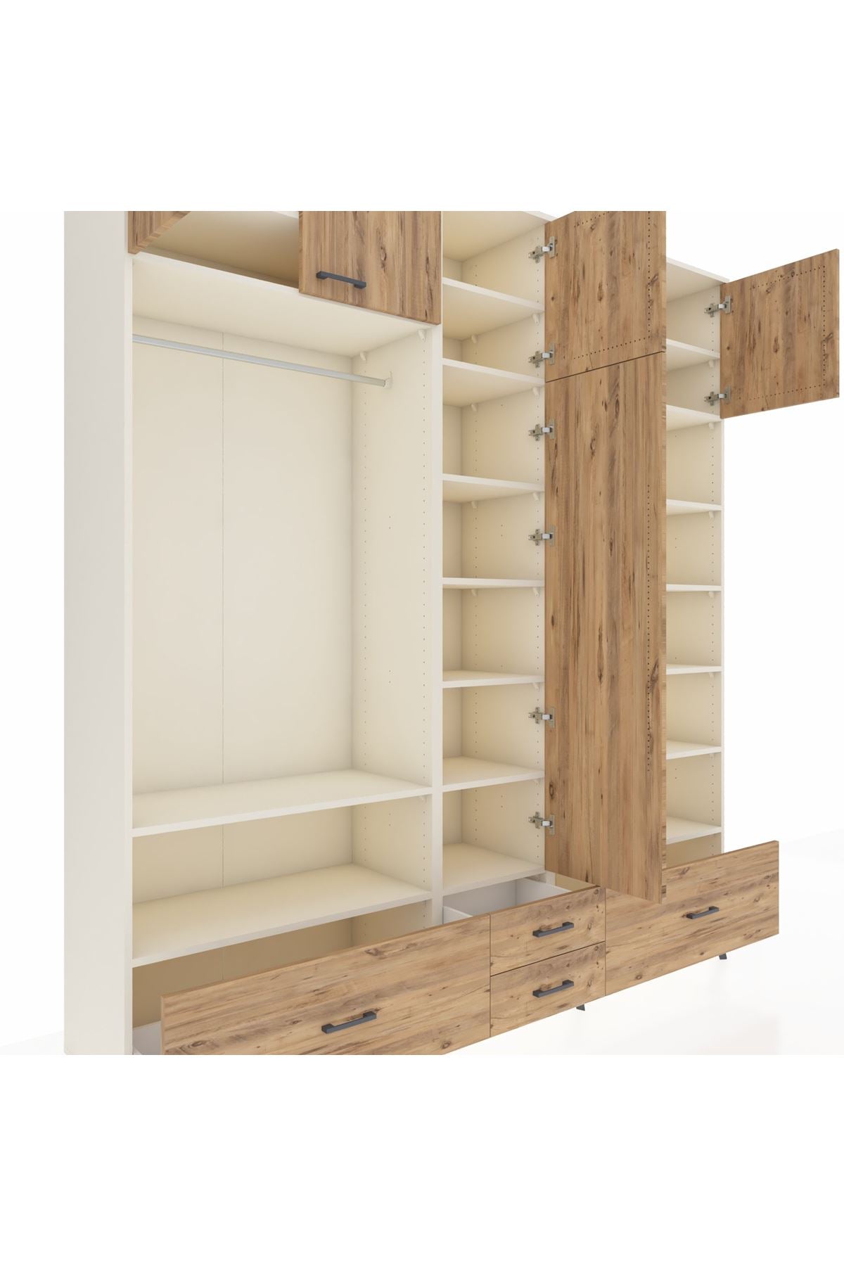 Hyperion Dolap 18 Raflı 4 Çekmeceli Tek Askılı 220x44x243 Aytaşı-Çam/Çam