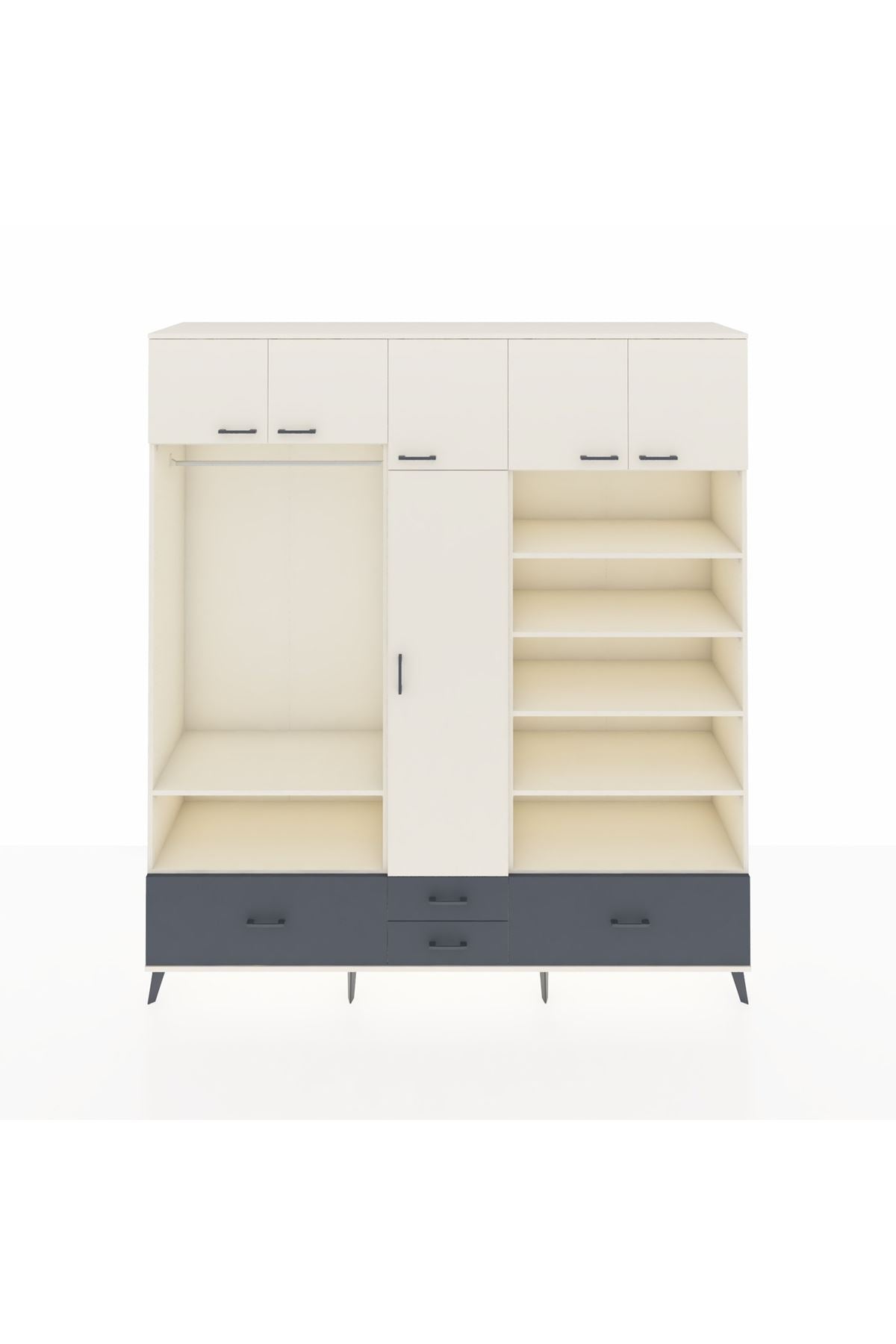 Hyperion Dolap 18 Raflı 4 Çekmeceli Tek Askılı 220x44x243 Aytaşı-Aytaşı/Antrasit