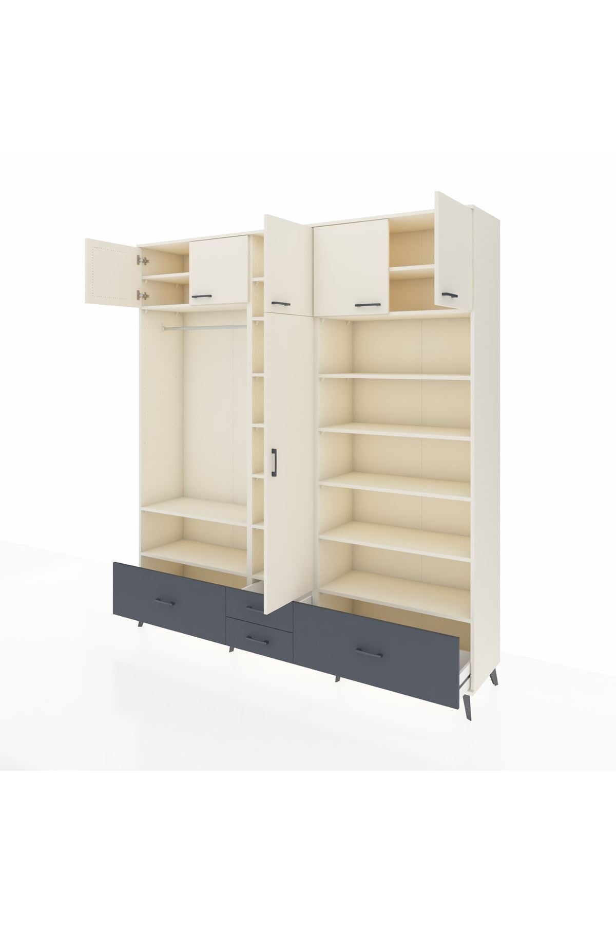 Hyperion Dolap 18 Raflı 4 Çekmeceli Tek Askılı 220x44x243 Aytaşı-Aytaşı/Antrasit