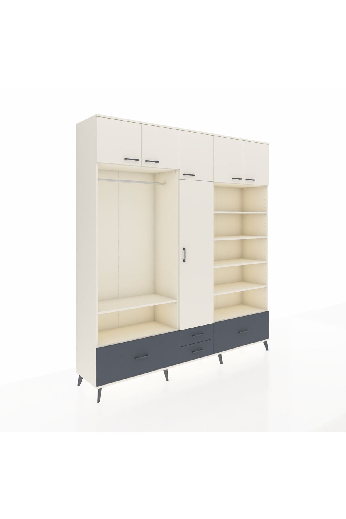 Hyperion Dolap 18 Raflı 4 Çekmeceli Tek Askılı 220x44x243 Aytaşı-Aytaşı/Antrasit