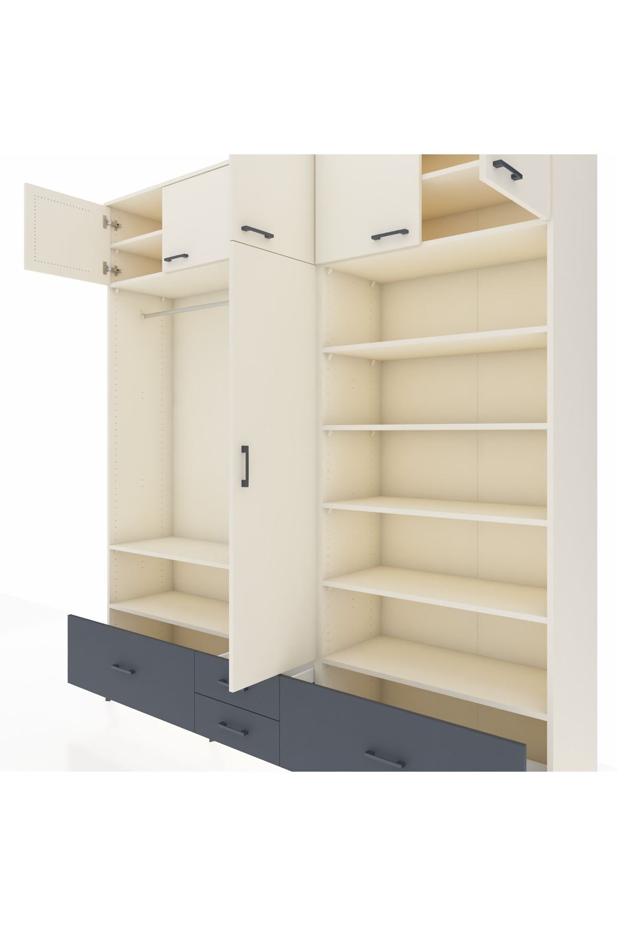 Hyperion Dolap 18 Raflı 4 Çekmeceli Tek Askılı 220x44x243 Aytaşı-Aytaşı/Antrasit