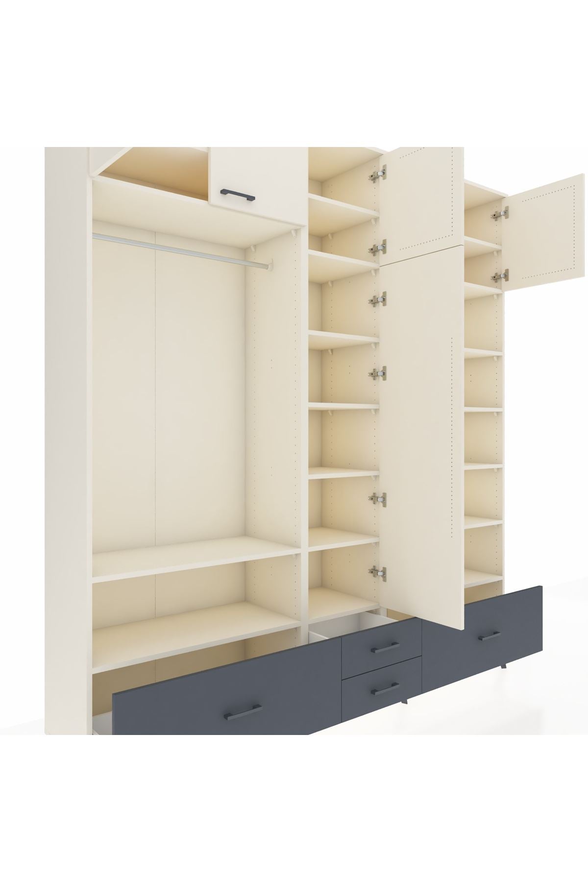 Hyperion Dolap 18 Raflı 4 Çekmeceli Tek Askılı 220x44x243 Aytaşı-Aytaşı/Antrasit