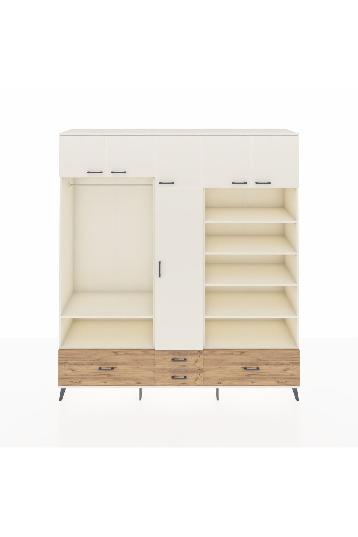 Hyperion Dolap 18 Raflı 4 Çekmeceli Tek Askılı 220x44x243 Aytaşı-Aytaşı/Çam