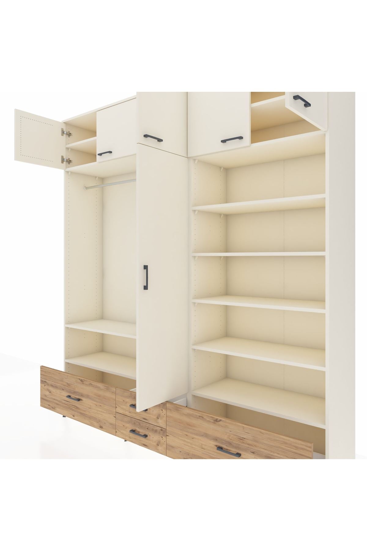 Hyperion Dolap 18 Raflı 4 Çekmeceli Tek Askılı 220x44x243 Aytaşı-Aytaşı/Çam