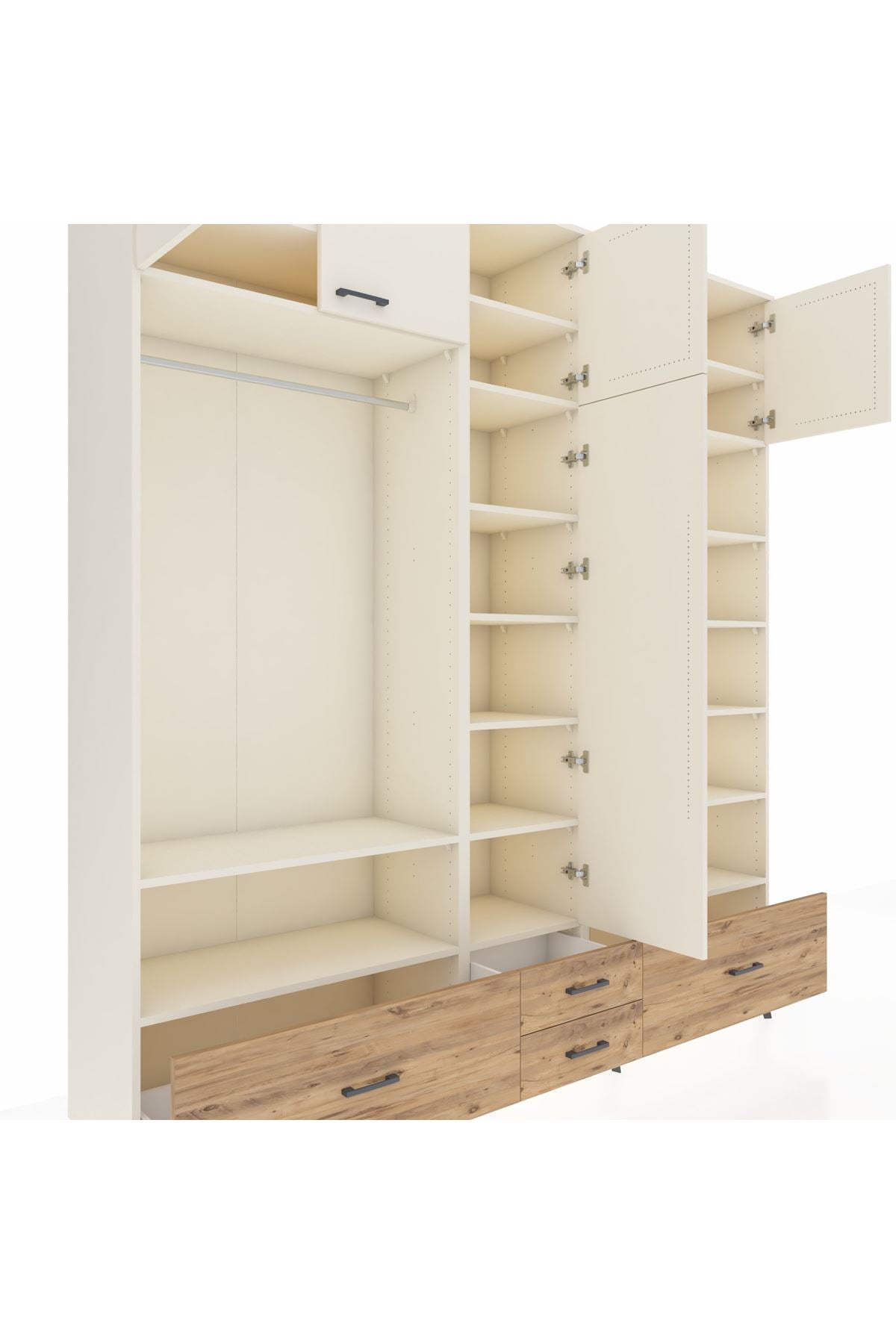 Hyperion Dolap 18 Raflı 4 Çekmeceli Tek Askılı 220x44x243 Aytaşı-Aytaşı/Çam