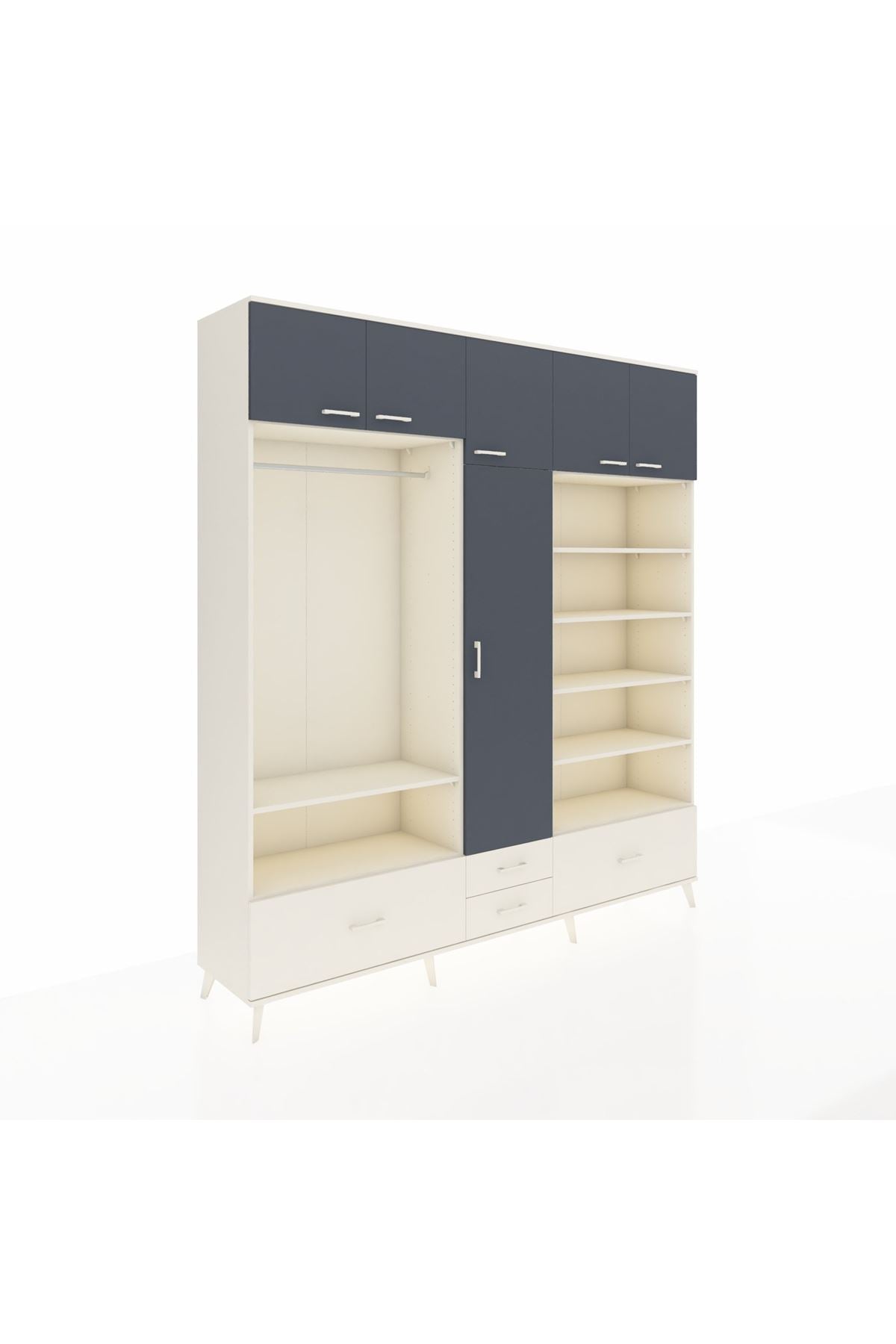 Hyperion Dolap 18 Raflı 4 Çekmeceli Tek Askılı 220x44x243 Aytaşı-Antrasit/Aytaşı