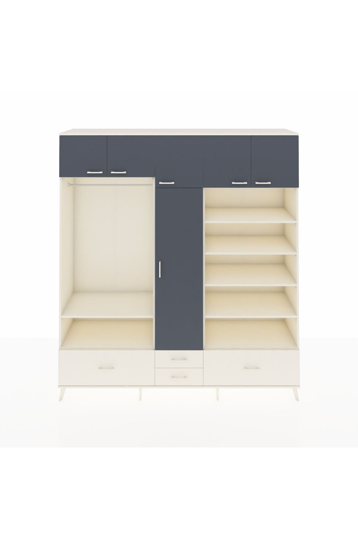 Hyperion Dolap 18 Raflı 4 Çekmeceli Tek Askılı 220x44x243 Aytaşı-Antrasit/Aytaşı