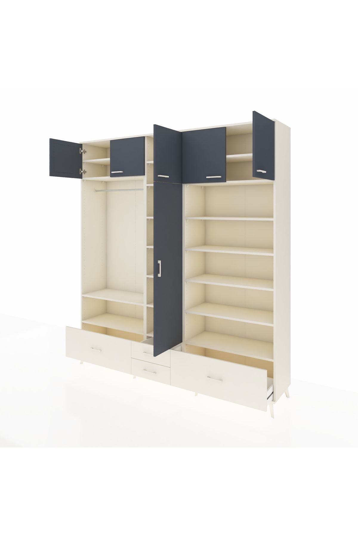 Hyperion Dolap 18 Raflı 4 Çekmeceli Tek Askılı 220x44x243 Aytaşı-Antrasit/Aytaşı