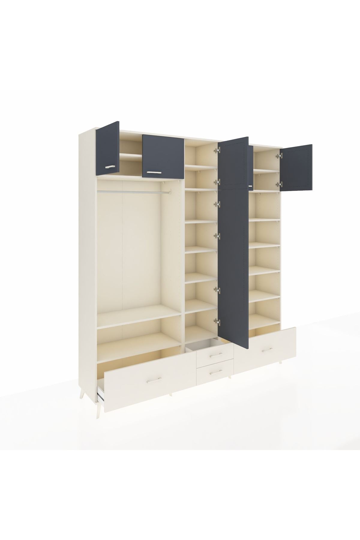 Hyperion Dolap 18 Raflı 4 Çekmeceli Tek Askılı 220x44x243 Aytaşı-Antrasit/Aytaşı