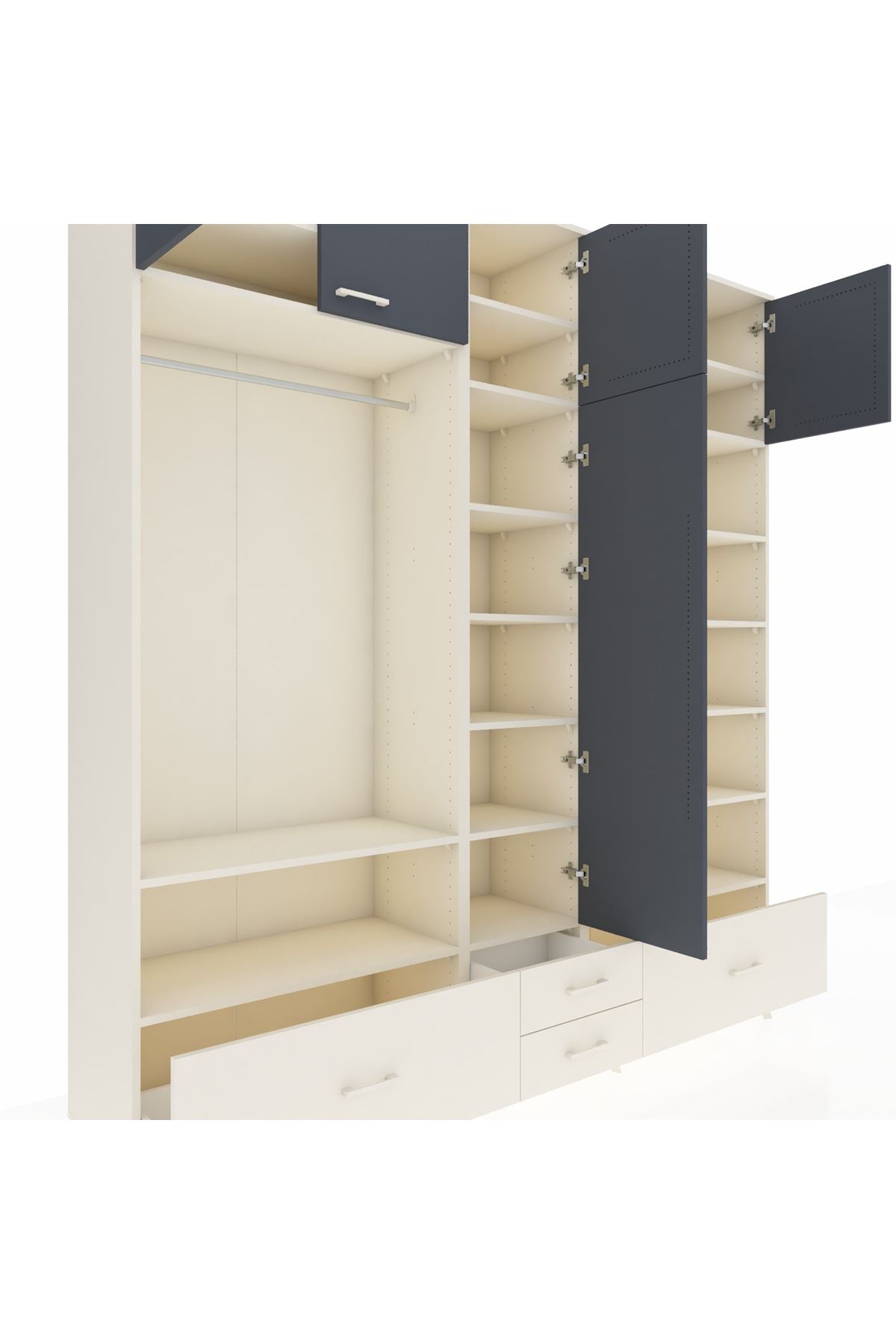 Hyperion Dolap 18 Raflı 4 Çekmeceli Tek Askılı 220x44x243 Aytaşı-Antrasit/Aytaşı