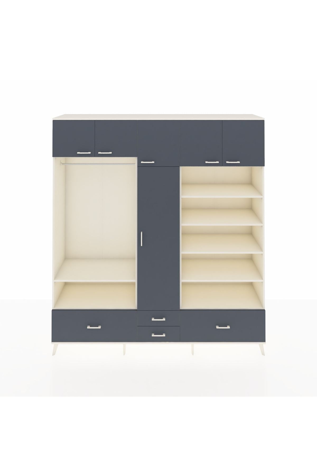 Hyperion Dolap 18 Raflı 4 Çekmeceli Tek Askılı 220x44x243 Aytaşı-Antrasit/Antrasit