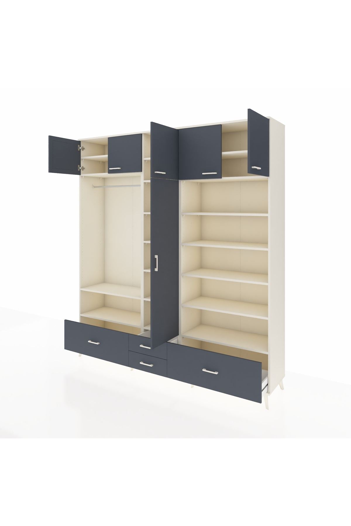 Hyperion Dolap 18 Raflı 4 Çekmeceli Tek Askılı 220x44x243 Aytaşı-Antrasit/Antrasit