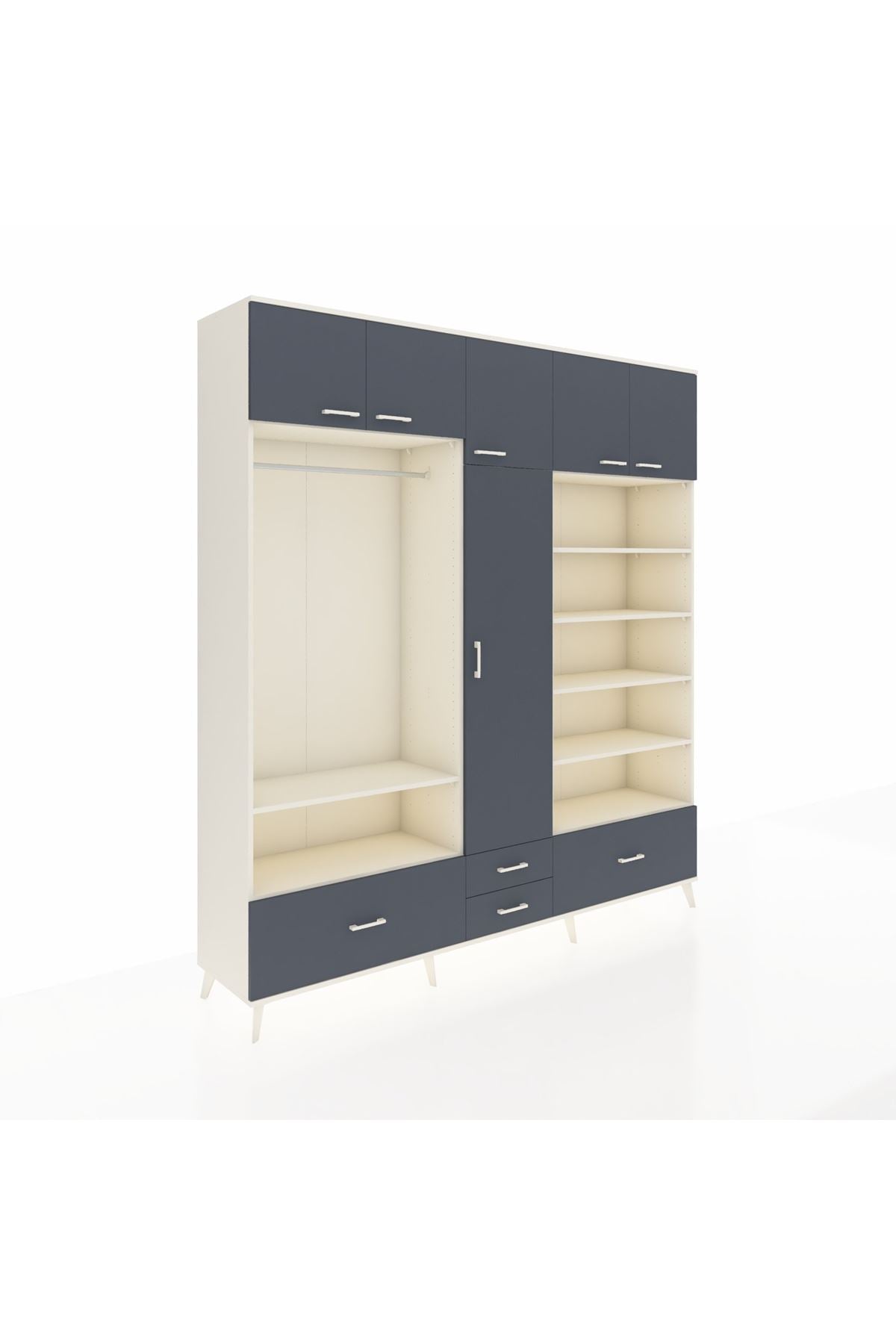 Hyperion Dolap 18 Raflı 4 Çekmeceli Tek Askılı 220x44x243 Aytaşı-Antrasit/Antrasit