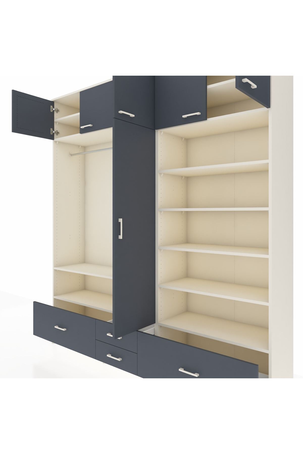 Hyperion Dolap 18 Raflı 4 Çekmeceli Tek Askılı 220x44x243 Aytaşı-Antrasit/Antrasit