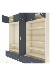 Hyperion Dolap 18 Raflı 4 Çekmeceli Tek Askılı 220x44x243 Aytaşı-Antrasit/Antrasit