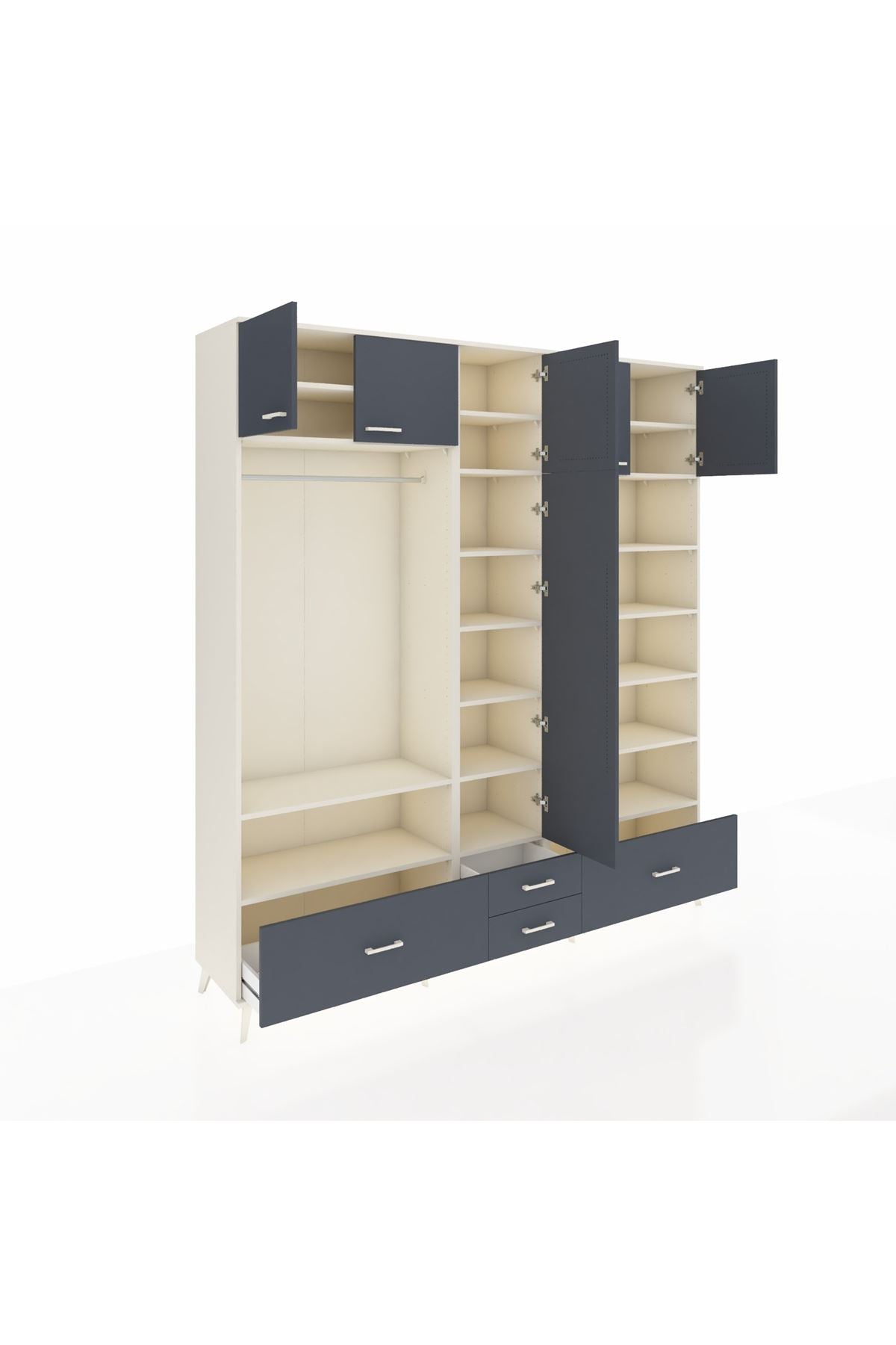 Hyperion Dolap 18 Raflı 4 Çekmeceli Tek Askılı 220x44x243 Aytaşı-Antrasit/Antrasit