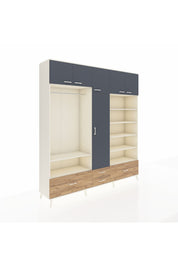 Hyperion Dolap 18 Raflı 4 Çekmeceli Tek Askılı 220x44x243 Aytaşı-Antrasit/Çam