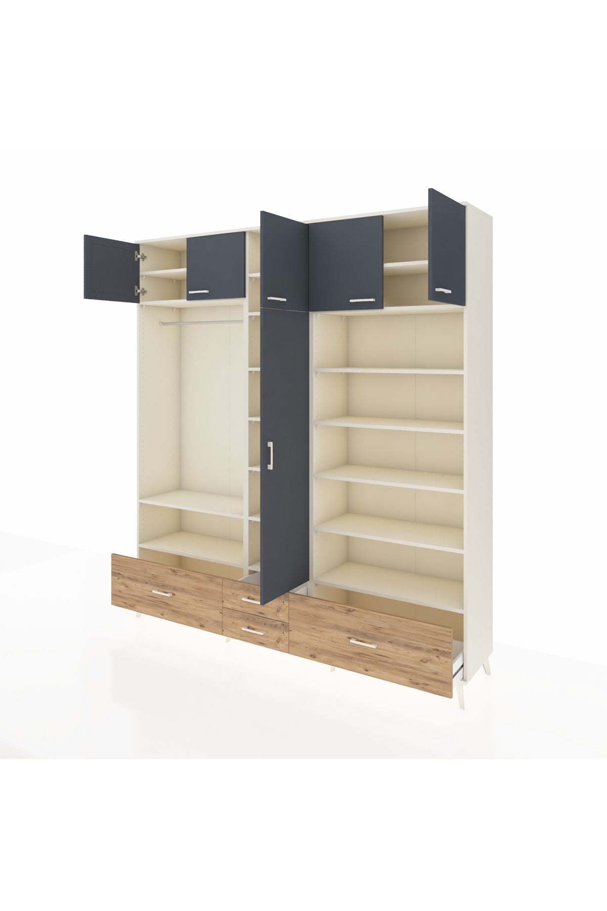 Hyperion Dolap 18 Raflı 4 Çekmeceli Tek Askılı 220x44x243 Aytaşı-Antrasit/Çam