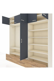 Hyperion Dolap 18 Raflı 4 Çekmeceli Tek Askılı 220x44x243 Aytaşı-Antrasit/Çam