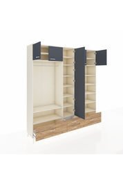 Hyperion Dolap 18 Raflı 4 Çekmeceli Tek Askılı 220x44x243 Aytaşı-Antrasit/Çam