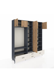 Hyperion Dolap 18 Raflı 4 Çekmeceli Tek Askılı 220x44x243 Antrasit-Çam/Aytaşı
