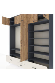 Hyperion Dolap 18 Raflı 4 Çekmeceli Tek Askılı 220x44x243 Antrasit-Çam/Aytaşı