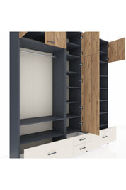 Hyperion Dolap 18 Raflı 4 Çekmeceli Tek Askılı 220x44x243 Antrasit-Çam/Aytaşı