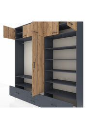 Hyperion Dolap 18 Raflı 4 Çekmeceli Tek Askılı 220x44x243 Antrasit-Çam/Antrasit