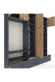 Hyperion Dolap 18 Raflı 4 Çekmeceli Tek Askılı 220x44x243 Antrasit-Çam/Antrasit