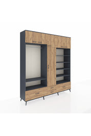 Hyperion Dolap 18 Raflı 4 Çekmeceli Tek Askılı 220x44x243 Antrasit-Çam/Çam
