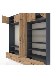 Hyperion Dolap 18 Raflı 4 Çekmeceli Tek Askılı 220x44x243 Antrasit-Çam/Çam