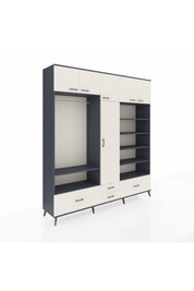 Hyperion Dolap 18 Raflı 4 Çekmeceli Tek Askılı 220x44x243 Antrasit-Aytaşı/Aytaşı