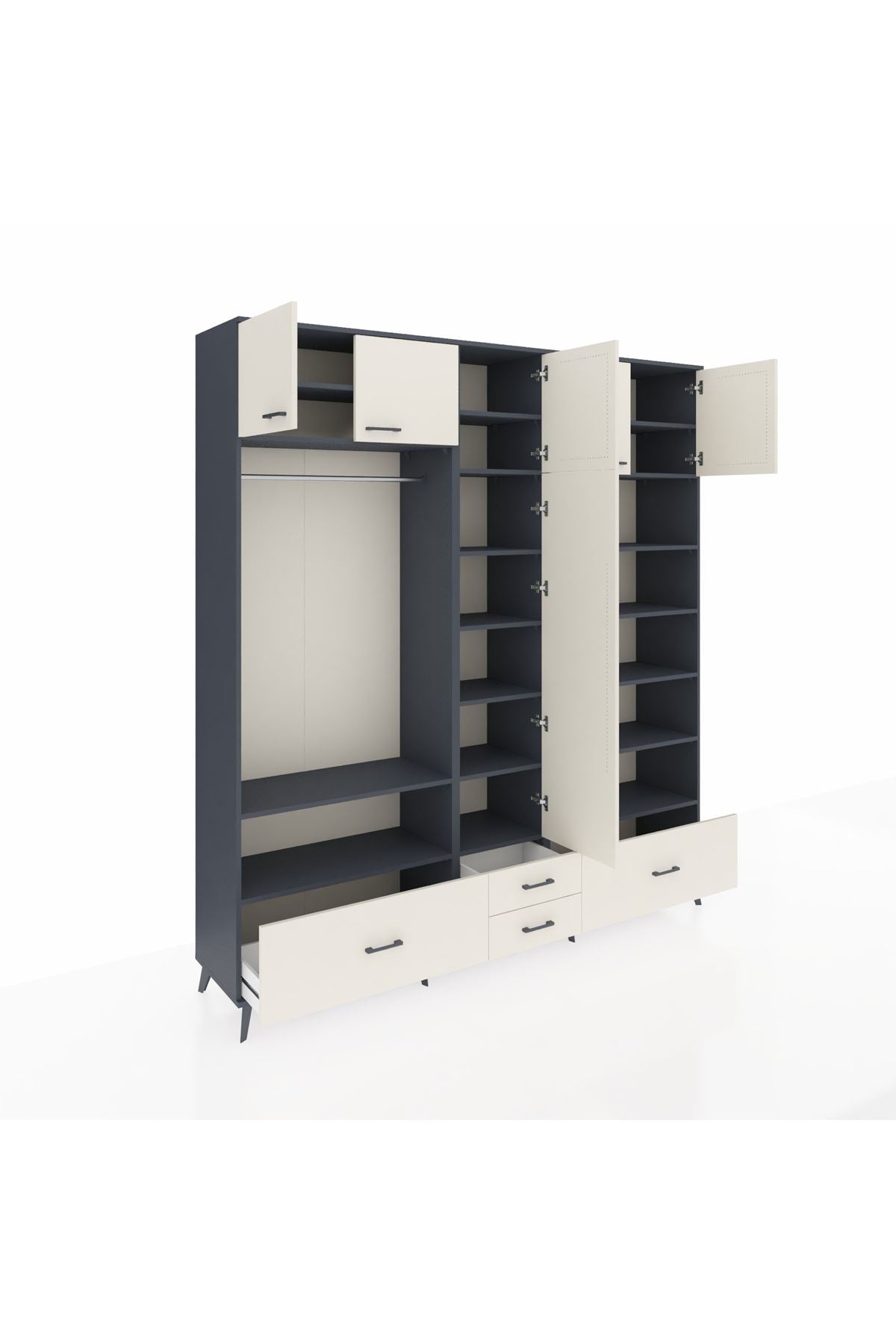 Hyperion Dolap 18 Raflı 4 Çekmeceli Tek Askılı 220x44x243 Antrasit-Aytaşı/Aytaşı