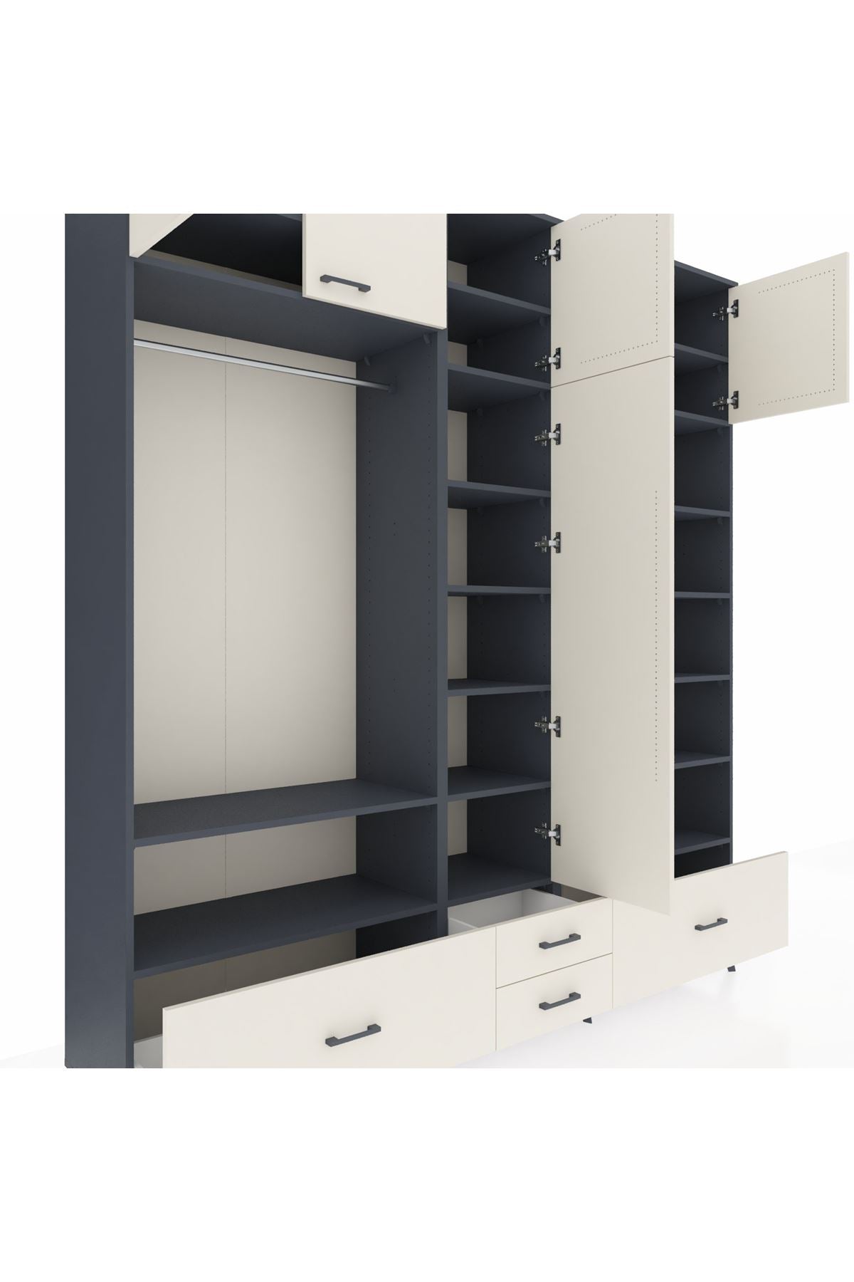 Hyperion Dolap 18 Raflı 4 Çekmeceli Tek Askılı 220x44x243 Antrasit-Aytaşı/Aytaşı