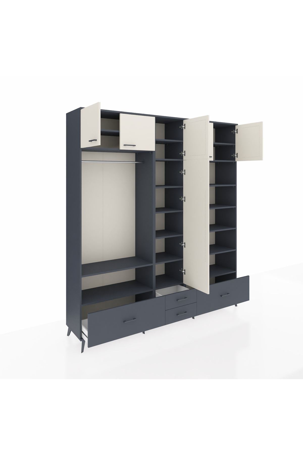 Hyperion Dolap 18 Raflı 4 Çekmeceli Tek Askılı 220x44x243 Antrasit-Aytaşı/Antrasit