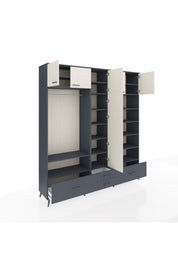 Hyperion Dolap 18 Raflı 4 Çekmeceli Tek Askılı 220x44x243 Antrasit-Aytaşı/Antrasit