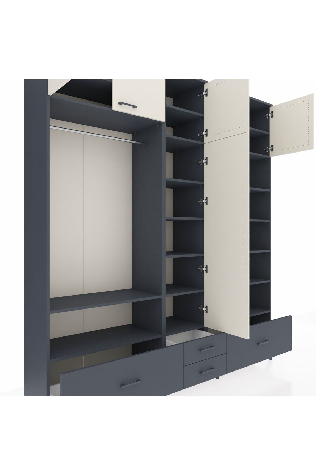 Hyperion Dolap 18 Raflı 4 Çekmeceli Tek Askılı 220x44x243 Antrasit-Aytaşı/Antrasit