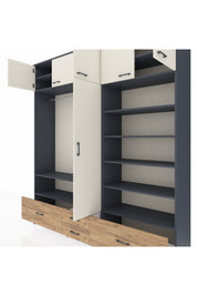 Hyperion Dolap 18 Raflı 4 Çekmeceli Tek Askılı 220x44x243 Antrasit-Aytaşı/Çam