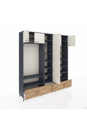 Hyperion Dolap 18 Raflı 4 Çekmeceli Tek Askılı 220x44x243 Antrasit-Aytaşı/Çam