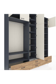 Hyperion Dolap 18 Raflı 4 Çekmeceli Tek Askılı 220x44x243 Antrasit-Aytaşı/Çam