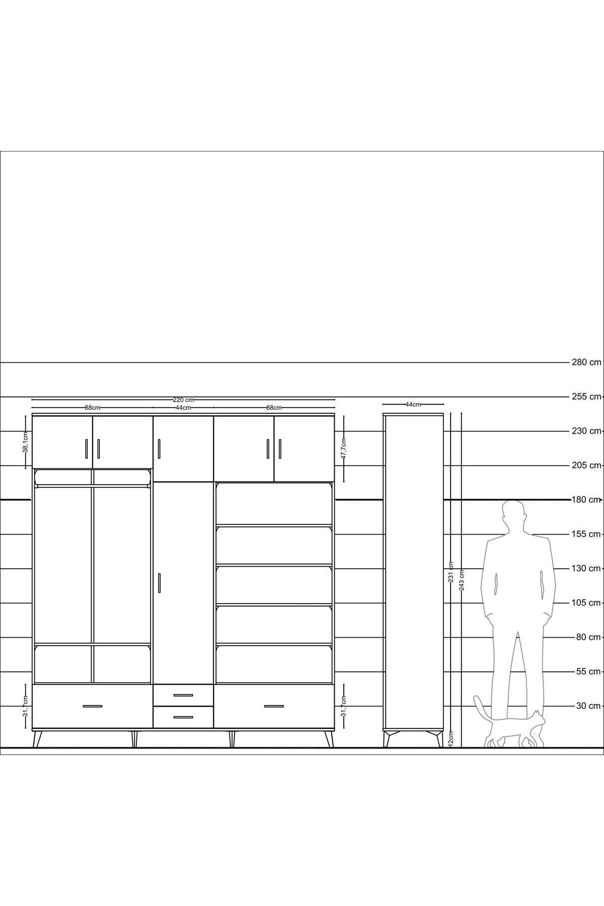 Hyperion Dolap 18 Raflı 4 Çekmeceli Tek Askılı 220x44x243 - S553M024V15B