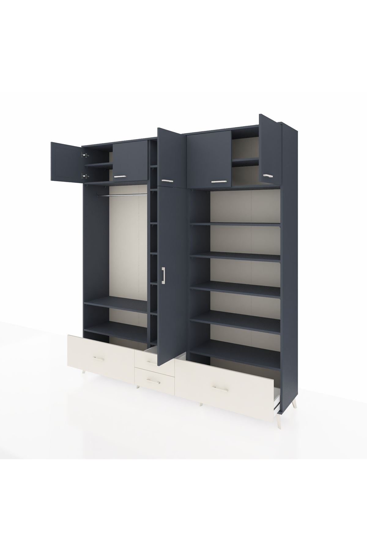 Hyperion Dolap 18 Raflı 4 Çekmeceli Tek Askılı 220x44x243 Antrasit-Antrasit/Aytaşı