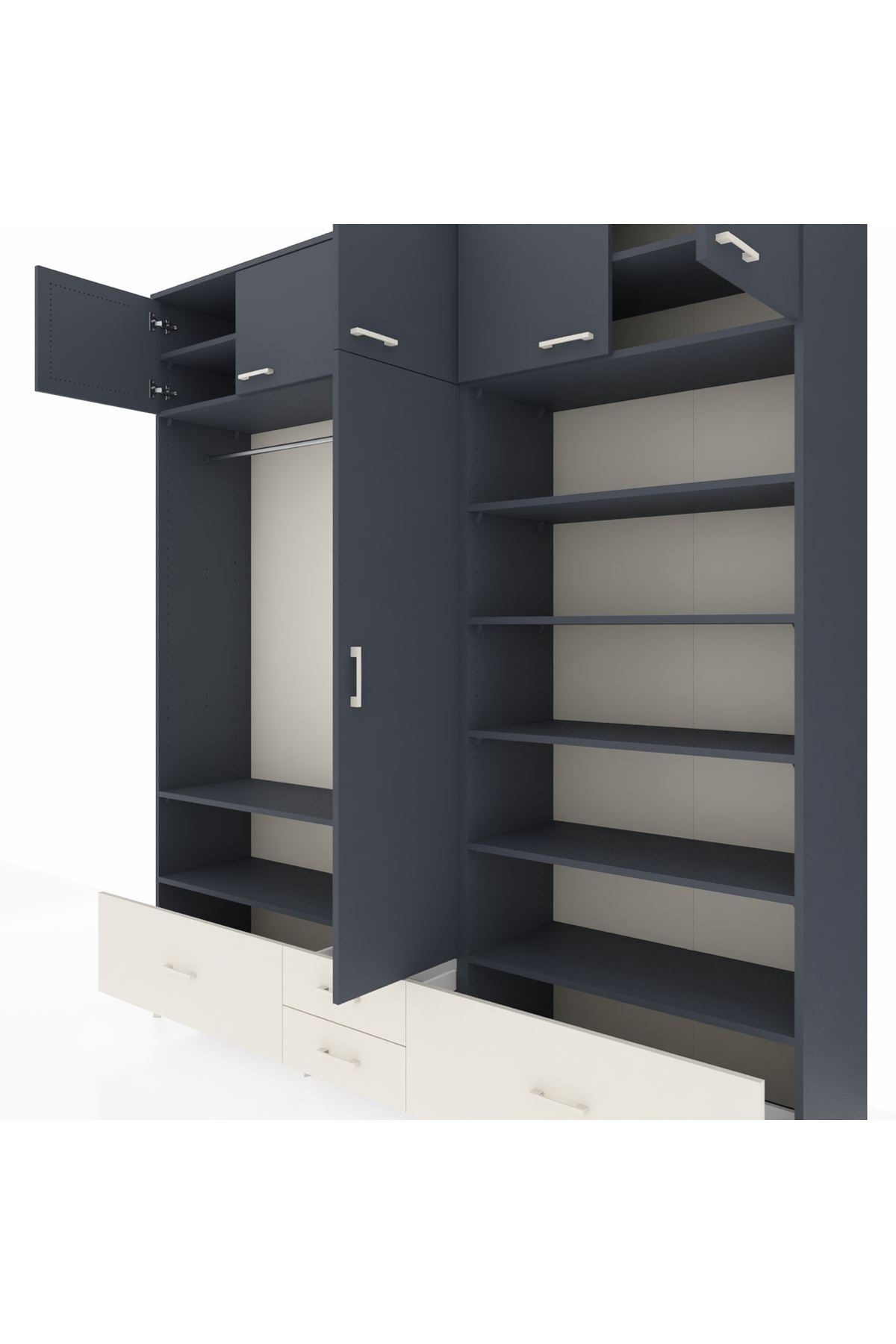 Hyperion Dolap 18 Raflı 4 Çekmeceli Tek Askılı 220x44x243 Antrasit-Antrasit/Aytaşı