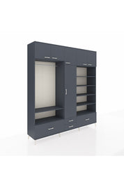 Hyperion Dolap 18 Raflı 4 Çekmeceli Tek Askılı 220x44x243 Antrasit-Antrasit/Antrasit