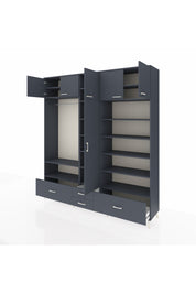 Hyperion Dolap 18 Raflı 4 Çekmeceli Tek Askılı 220x44x243 Antrasit-Antrasit/Antrasit
