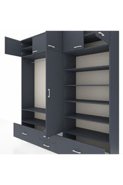 Hyperion Dolap 18 Raflı 4 Çekmeceli Tek Askılı 220x44x243 Antrasit-Antrasit/Antrasit