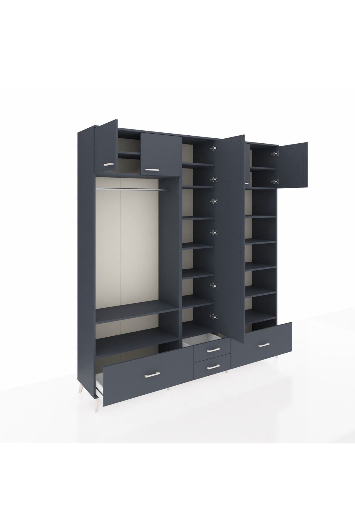 Hyperion Dolap 18 Raflı 4 Çekmeceli Tek Askılı 220x44x243 Antrasit-Antrasit/Antrasit