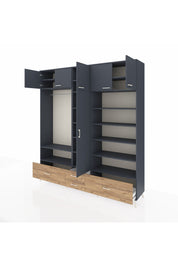 Hyperion Dolap 18 Raflı 4 Çekmeceli Tek Askılı 220x44x243 Antrasit-Antrasit/Çam