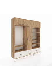 Hyperion Dolap 18 Raflı 4 Çekmeceli Tek Askılı 220x44x243 Çam-Çam/Aytaşı