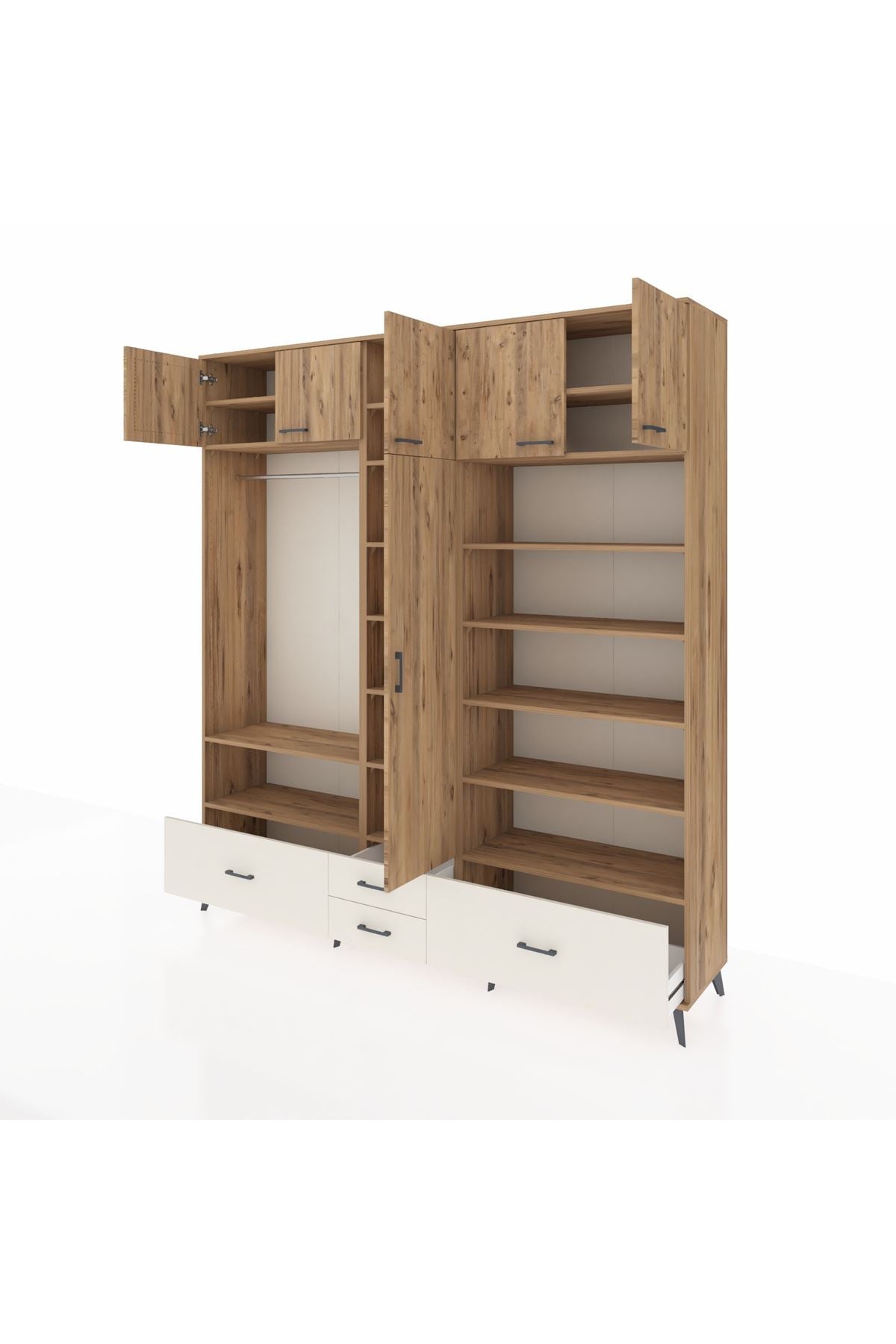 Hyperion Dolap 18 Raflı 4 Çekmeceli Tek Askılı 220x44x243 Çam-Çam/Aytaşı